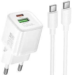 Мережевий зарядний пристрій Hoco N65 Ingenious 20w GaN PD USB-C/USB-A ports charger + USB-C to USB-C cable white - фото Мережевий зарядний пристрій Hoco N65 Ingenious 20w GaN PD USB-C/USB-A ports charger + USB-C to USB-C cable white