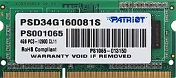 Оперативна пам'ять для ноутбука Patriot SoDIMM DDR3 4GB 1600 MHz (PSD34G160081S)