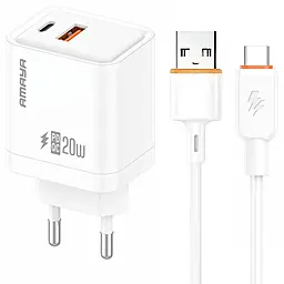 Сетевое зарядное устройство Amaya E77D 20w PD/QC3.0 USB-A/USB-C port fast charger + microUSB cable White - фото Сетевое зарядное устройство Amaya E77D 20w PD/QC3.0 USB-A/USB-C port fast charger + microUSB cable White