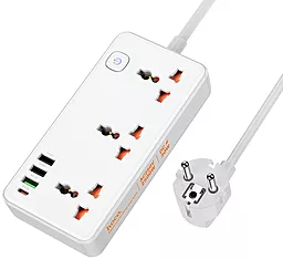 Сетевой фильтр (удлинитель) Hoco AC8A 1.5м 3 розетки 3USB-A/USB-C с выключателем белый - фото Сетевой фильтр (удлинитель) Hoco AC8A 1.5м 3 розетки 3USB-A/USB-C с выключателем белый