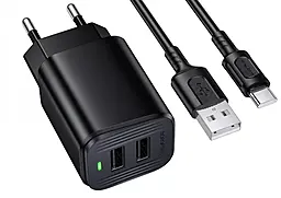 Сетевое зарядное устройство Borofone BAS81A 2.1a 2xUSB-A ports charger + USB-A - Type-C cable Black - фото Сетевое зарядное устройство Borofone BAS81A 2.1a 2xUSB-A ports charger + USB-A - Type-C cable Black