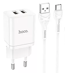 Сетевое зарядное устройство Hoco N25 Maker 2xUSB 2.1A + USB-C Cable White