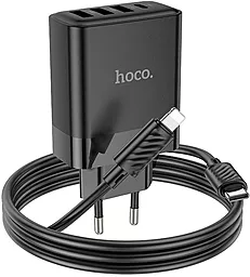 Мережевий зарядний пристрій Hoco C127A 45w PD/QC 3xUSB-A/USB-C ports USB-C/lightning cable home charger black