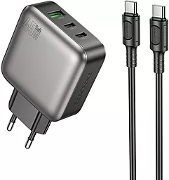 Мережевий зарядний пристрій Borofone BAS56A 45w GaN PD 2xUSB-C/USB-A ports fast charger + USB-C to USB-C cable black - фото Мережевий зарядний пристрій Borofone BAS56A 45w GaN PD 2xUSB-C/USB-A ports fast charger + USB-C to USB-C cable black
