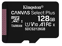 Карта памяти Kingston microSDXC 128GB Canvas Select Plus Class 10 UHS-I U1 V10 A1 (SDCS2/128GBSP)