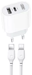Сетевое зарядное устройство XO L97 2.4a USB-C/USB-A ports charger + USB-C to Lightning cable white