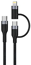 Универсальный кабель WUW X194 2-in-1 USB Type-C to Type-C/Lightning 66w 6a 1м PD cable Black - фото Универсальный кабель WUW X194 2-in-1 USB Type-C to Type-C/Lightning 66w 6a 1м PD cable Black