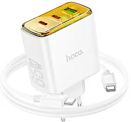 Сетевое зарядное устройство Hoco CS44A 65w GaN PD 2xUSB-C/USB-A ports charger + USB-C to USB-C cable white - фото Сетевое зарядное устройство Hoco CS44A 65w GaN PD 2xUSB-C/USB-A ports charger + USB-C to USB-C cable white