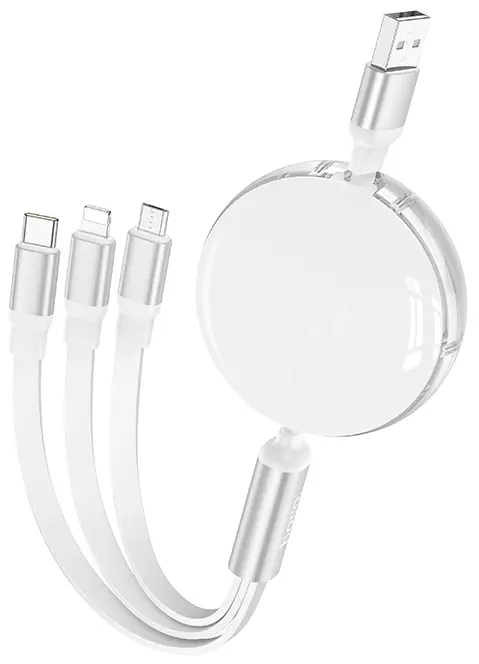 Универсальный кабель Hoco X78 3-in-1 USB-A to Type-C/Lightning/micro USB 12w 2.4a 1м сable White - фото 3