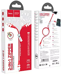 Універсальний кабель Hoco U97 2-in-1 USB-A to Type-C/Lightning 12w 2.4a 1м cable Red/White - мініатюра 4