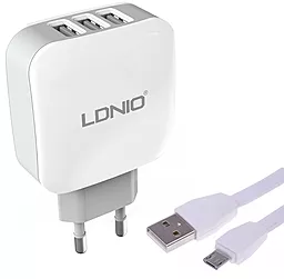 Мережевий зарядний пристрій LDNio 3 USB Ports Home charger + Micro USB Cable White (DL-AC70 / DL-AC-70)