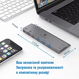 Мультипортовый USB Type-C хаб AIRON USB Type-C - HDMI/USB3.0/Card Reader/Type-C/Thunderbolt 3 Space Grey - миниатюра 6