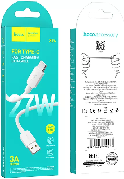 Кабель Hoco X96 USB-A - Type-C 27w 3a 1м cable White - фото 5
