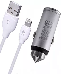 Автомобильное зарядное устройство с быстрой зарядкой Veron T05L 18w QC3.0 car charger + Lightning cable silver - фото Автомобильное зарядное устройство с быстрой зарядкой Veron T05L 18w QC3.0 car charger + Lightning cable silver