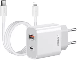 Мережевий зарядний пристрій Remax RP-U68-L 20w PD USB-C/USB-A ports charger+ USB-C to Lightning cable White (RP-U68-L)