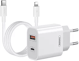 Сетевое зарядное устройство Remax RP-U68-L 20w PD USB-C/USB-A ports charger+ USB-C to Lightning cable White (RP-U68-L) - фото Сетевое зарядное устройство Remax RP-U68-L 20w PD USB-C/USB-A ports charger+ USB-C to Lightning cable White (RP-U68-L)