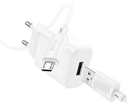 Сетевое зарядное устройство Hoco C134A 2.4a home charger + microUSB cable white - фото Сетевое зарядное устройство Hoco C134A 2.4a home charger + microUSB cable white