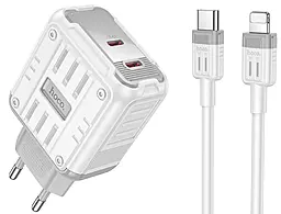 Мережевий зарядний пристрій Hoco C137A PD 45w 2xUSB-C fast charger + USB-C to Lightning cable white - фото Мережевий зарядний пристрій Hoco C137A PD 45w 2xUSB-C fast charger + USB-C to Lightning cable white