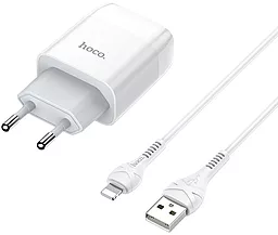 Сетевое зарядное устройство Hoco C73A 2.4a 2xUSB-A ports charger + Lightning cable white