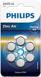Батарейки Philips ZA675H Zinc Air 1.4V 6шт (ZA675B6A/00) - фото Батарейки Philips ZA675H Zinc Air 1.4V 6шт (ZA675B6A/00)