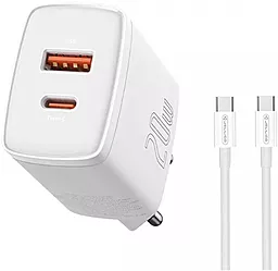 Сетевое зарядное устройство Jellico C4 18w QC3.0 USB-C/USB-A home charger + USB-C to USB-C cable white - фото Сетевое зарядное устройство Jellico C4 18w QC3.0 USB-C/USB-A home charger + USB-C to USB-C cable white