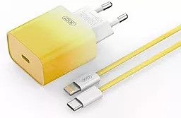 Сетевое зарядное устройство XO CE18 30w PD/QC USB-C + USB-C to Lightning cable fats charger yellow