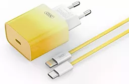 Мережевий зарядний пристрій XO CE18 30w PD USB-C fasr charger + USB-C to Lightning cable yellow - фото Мережевий зарядний пристрій XO CE18 30w PD USB-C fasr charger + USB-C to Lightning cable yellow