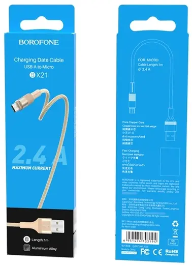 Кабель Borofone BX21 USB-A - micro USB 12w 2.4a 1м cable Rose/Gold - фото 4