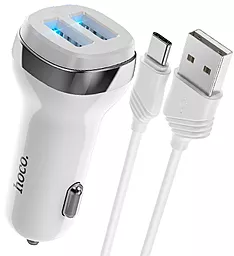 Автомобильное зарядное устройство Hoco Z40 2.4a 2xUSB-A ports car charger + USB-C cable white
