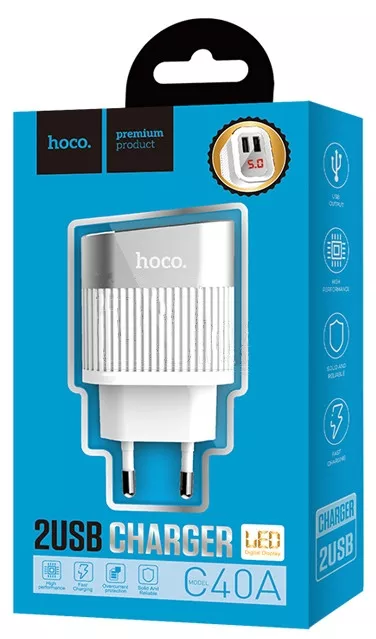 Сетевое зарядное устройство Hoco C40A 2.4a 2xUSB-A ports charger white - фото 4