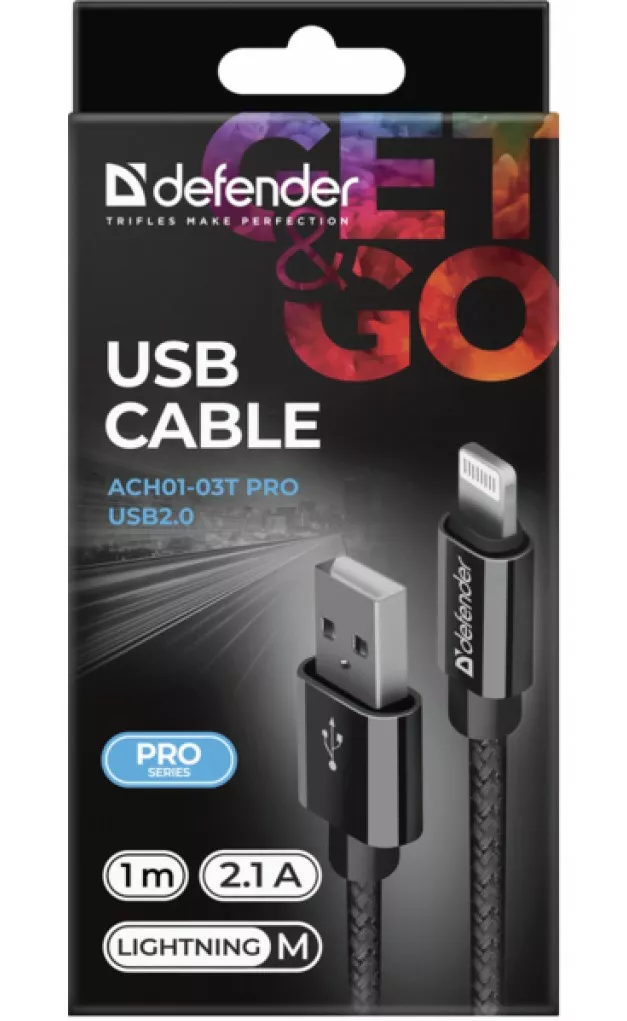 Кабель Defender ACH01-03T PRO USB-A - Lightning 10.5w 1м cable Black - фото 4