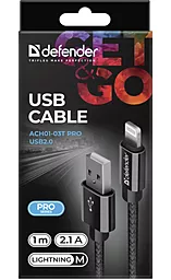 Кабель Defender ACH01-03T PRO USB-A - Lightning 10.5w 1м cable Black - мініатюра 4 Кабель Defender ACH01-03T PRO USB-A - Lightning 10.5w 1м cable Black - мініатюра 4