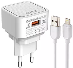 Мережевий зарядний пристрій EMY MY-A302Q USB-A QC3.0 18W 3A + Lightning Cable White