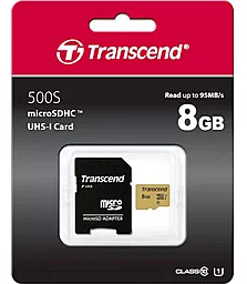 Карта пам'яті Transcend microSDHC 8GB Class 10 UHS-I U1 + SD-адаптер (TS8GUSD500S) - фото Карта пам'яті Transcend microSDHC 8GB Class 10 UHS-I U1 + SD-адаптер (TS8GUSD500S)