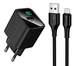 Мережевий зарядний пристрій Hoco CS81A Excellent 18w QC USB-A fast charger + micro USB cable black - фото Мережевий зарядний пристрій Hoco CS81A Excellent 18w QC USB-A fast charger + micro USB cable black