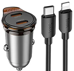 Автомобільний зарядний пристрій Hoco NZ16B 45w PD 2xUSB-C ports charger + USB-C to Lightning cable gray - фото Автомобільний зарядний пристрій Hoco NZ16B 45w PD 2xUSB-C ports charger + USB-C to Lightning cable gray