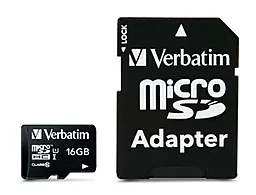 Карта памяти Verbatim microSDHC 16GB Premium Class 10 UHS-I U1 V10 + SD-адаптер (44082)