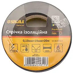 Ізострічка Sigma Premium 19мм х 20м чорна (8411611) - фото Ізострічка Sigma Premium 19мм х 20м чорна (8411611)