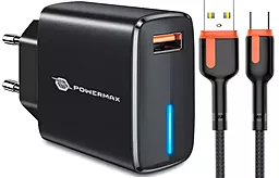 Сетевое зарядное устройство Powermax Eclipse charger 18w QC3.0 USB-A home charger + USB-C cable black - фото Сетевое зарядное устройство Powermax Eclipse charger 18w QC3.0 USB-A home charger + USB-C cable black