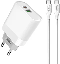Сетевое зарядное устройство XO L81A 20w PD USB-C/USB-A ports charger + USB-C to USB-C cable white - фото Сетевое зарядное устройство XO L81A 20w PD USB-C/USB-A ports charger + USB-C to USB-C cable white