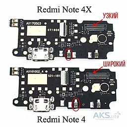 Нижняя плата Xiaomi Redmi Note 4 MediaTek с разъемом зарядки и микрофоном (узкий) Original - миниатюра 2