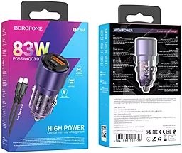 Автомобильное зарядное устройство Borofone BZ20A 83W PD65W/QC3.0 Smart USB-A-C port + USB-C-Lightning cable Violet - миниатюра 5