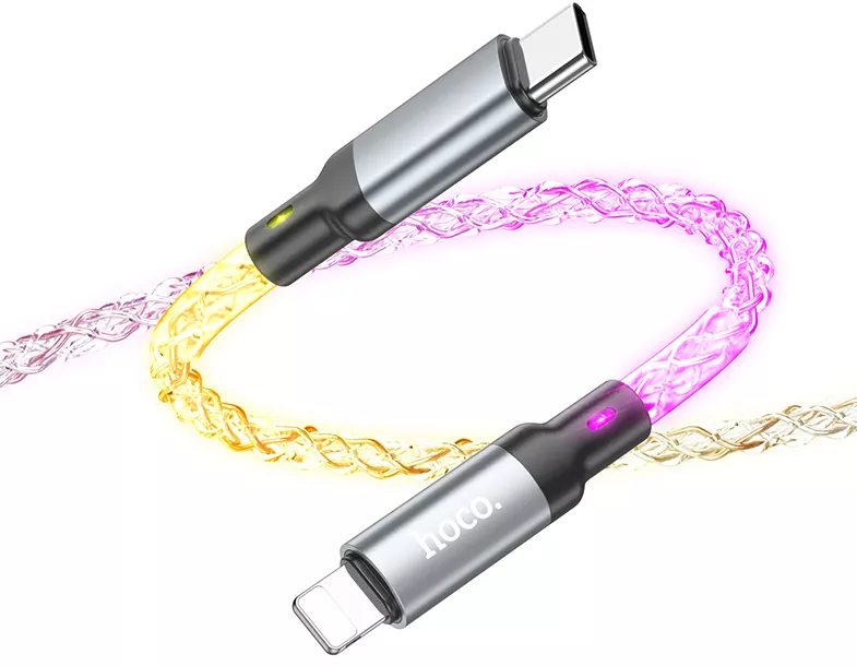Кабель Hoco U112 LED Shine USB Type-C - Lightning 20w 3a 1м PD сable RGB - фото 6