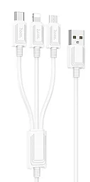 USB Кабель Hoco X74 3-in-1 USB Type-C/Lightning/micro USB Cable White