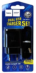 Сетевое зарядное устройство Hoco C73A 2.4a 2xUSB-A ports charger + micro USB cable black - миниатюра 5 Сетевое зарядное устройство Hoco C73A 2.4a 2xUSB-A ports charger + micro USB cable black - миниатюра 5