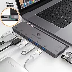 Мультипортовый USB Type-C хаб AIRON USB Type-C - HDMI/USB3.0/Card Reader/Type-C/Thunderbolt 3 Space Grey - миниатюра 3