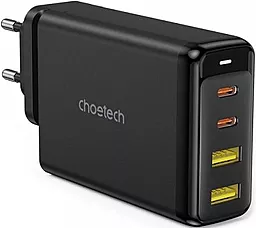 Сетевое зарядное устройство Choetech 140w GaN PD 2xUSB-C/2xUSB-A ports home charger black (PD6005-EU-BK)