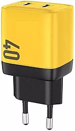Сетевое зарядное устройство с быстрой зарядкой Veron TC-35 40w GaN PD 2xUSB-C ports fast charger yellow