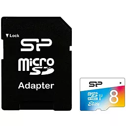 Карта памяти Silicon Power microSDHC 8GB Class 10 UHS-I U1 + SD-адаптер (SP008GBSTHBU1V20SP)