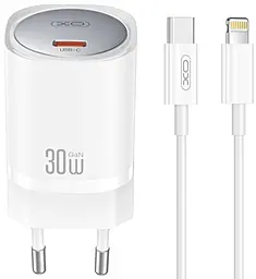 Мережевий зарядний пристрій XO CE20 nitride 30w GaN PD USB-C fast charger + USB-C to Lightning cable white - фото Мережевий зарядний пристрій XO CE20 nitride 30w GaN PD USB-C fast charger + USB-C to Lightning cable white